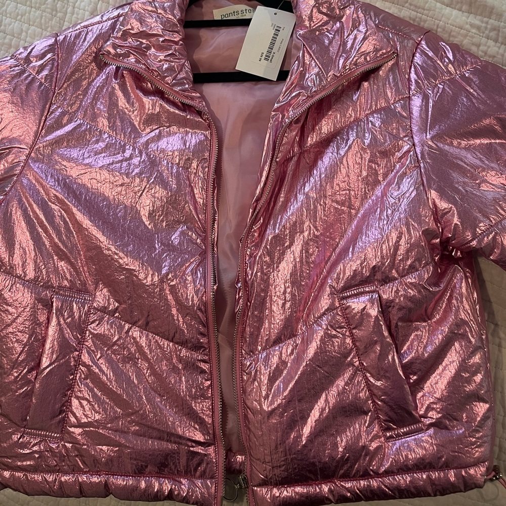Pants Store Metallic Pink Puffer Jacket